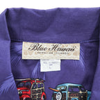 Blue Hawaii ハワイ製 アロハシャツ 半袖 オープンカラーシャツ L ネイビー 総柄 クラシックカー サーフボード 開襟