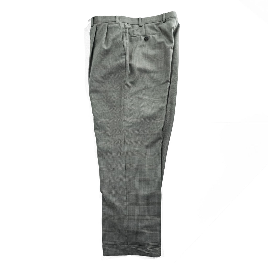 Ralph Lauren 90s Vintage Slacks Pants, Size L, Gray, Wide Leg, 2-Tuck Pleats, Double Cuffs, Checked