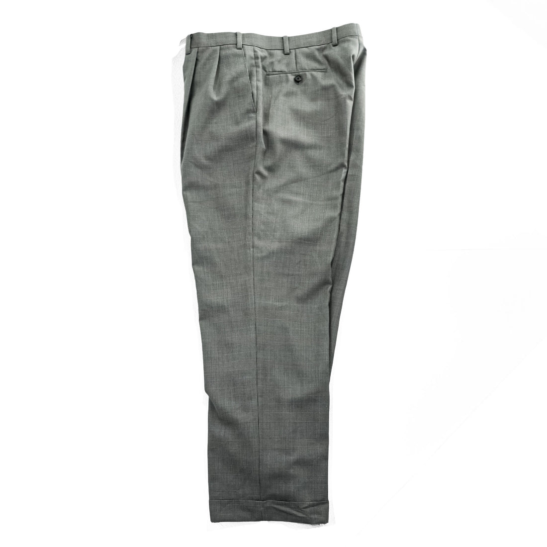 Ralph Lauren 90s Vintage Slacks Pants, Size L, Gray, Wide Leg, 2-Tuck Pleats, Double Cuffs, Checked