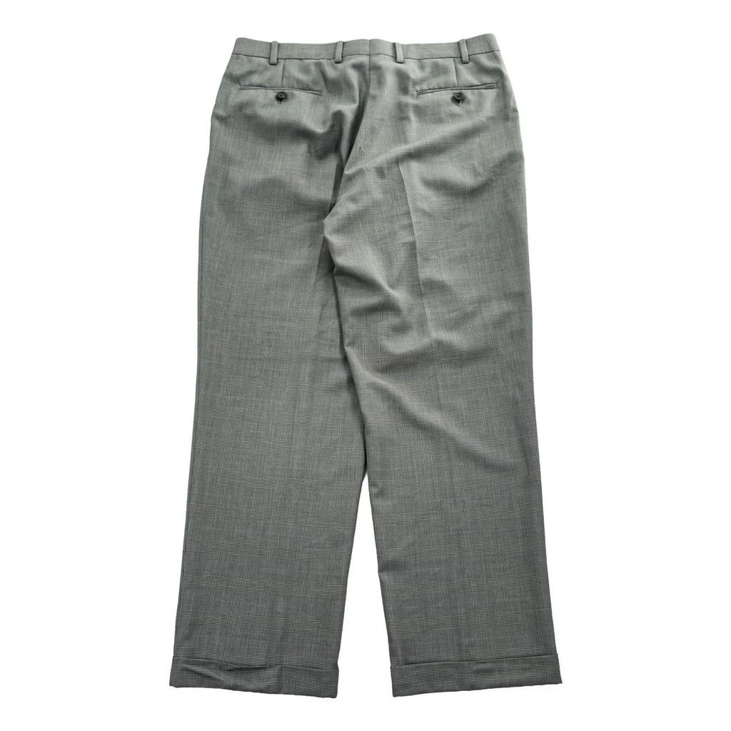 Ralph Lauren 90s Vintage Slacks Pants, Size L, Gray, Wide Leg, 2-Tuck Pleats, Double Cuffs, Checked