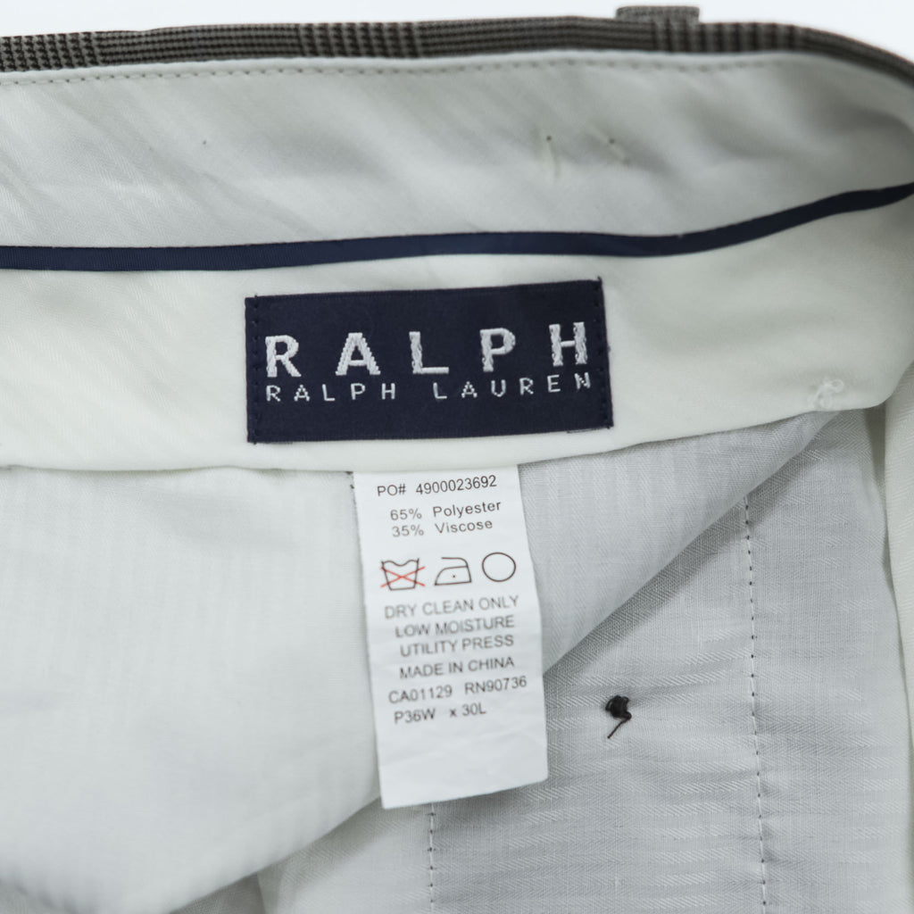 Ralph Lauren 90s Vintage Slacks Pants, Size L, Gray, Wide Leg, 2-Tuck Pleats, Double Cuffs, Checked