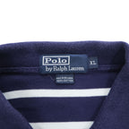 Polo Ralph Lauren 90s Vintage Rugby Shirt, Size XL, Navy & White Striped, Small Pony Logo Embroidery, Oversized