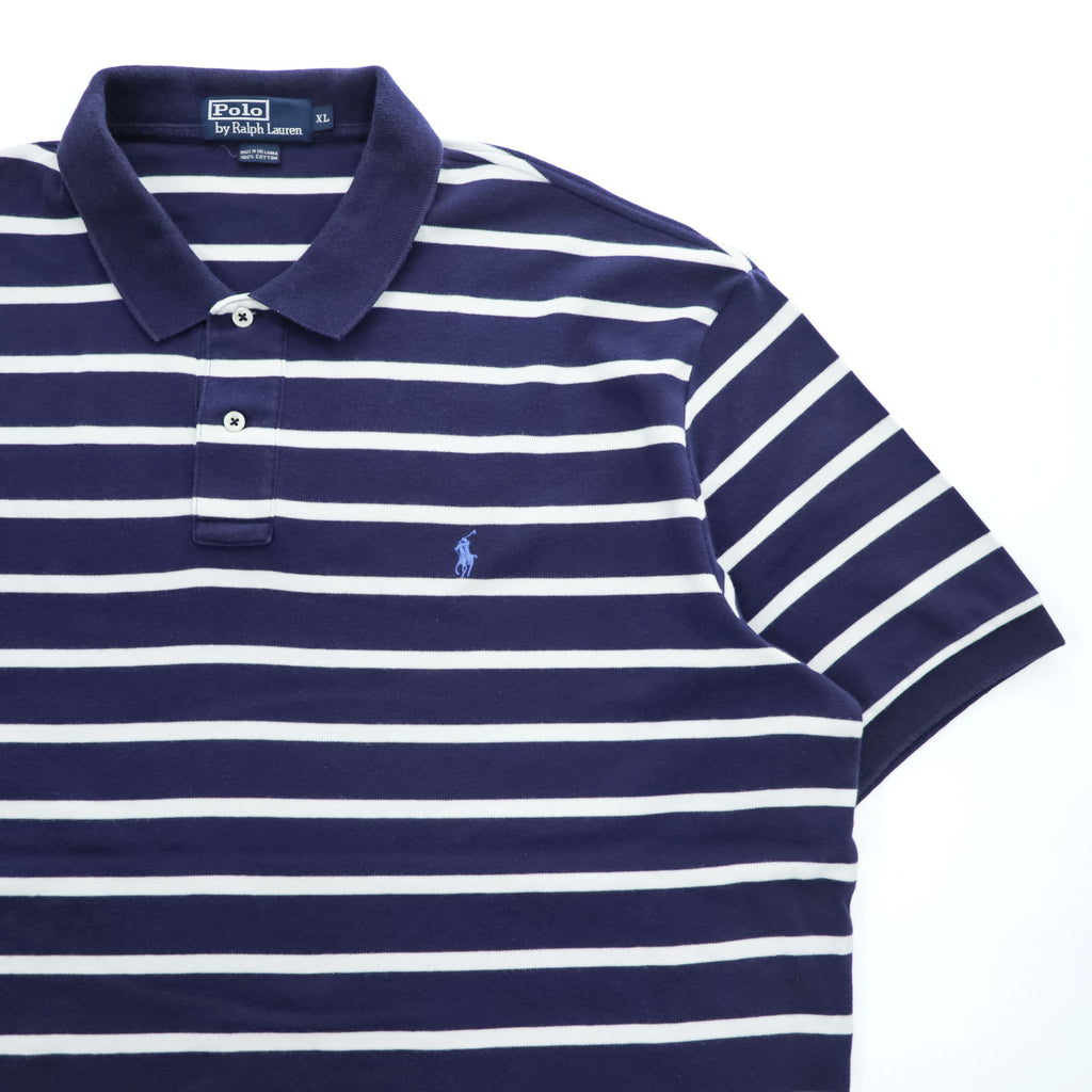 Polo Ralph Lauren 90s Vintage Rugby Shirt, Size XL, Navy & White Striped, Small Pony Logo Embroidery, Oversized
