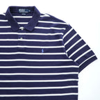 Polo Ralph Lauren 90s Vintage Rugby Shirt, Size XL, Navy & White Striped, Small Pony Logo Embroidery, Oversized