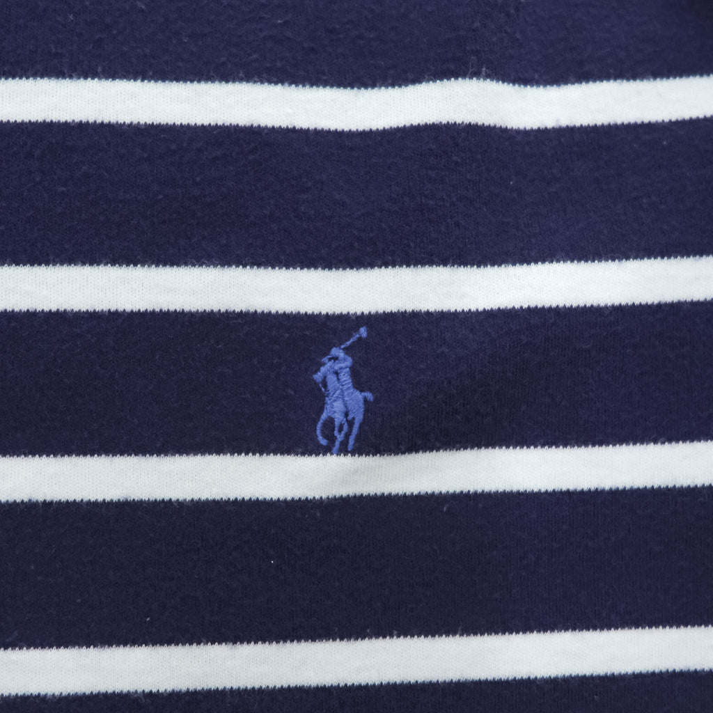 Polo Ralph Lauren 90s Vintage Rugby Shirt, Size XL, Navy & White Striped, Small Pony Logo Embroidery, Oversized