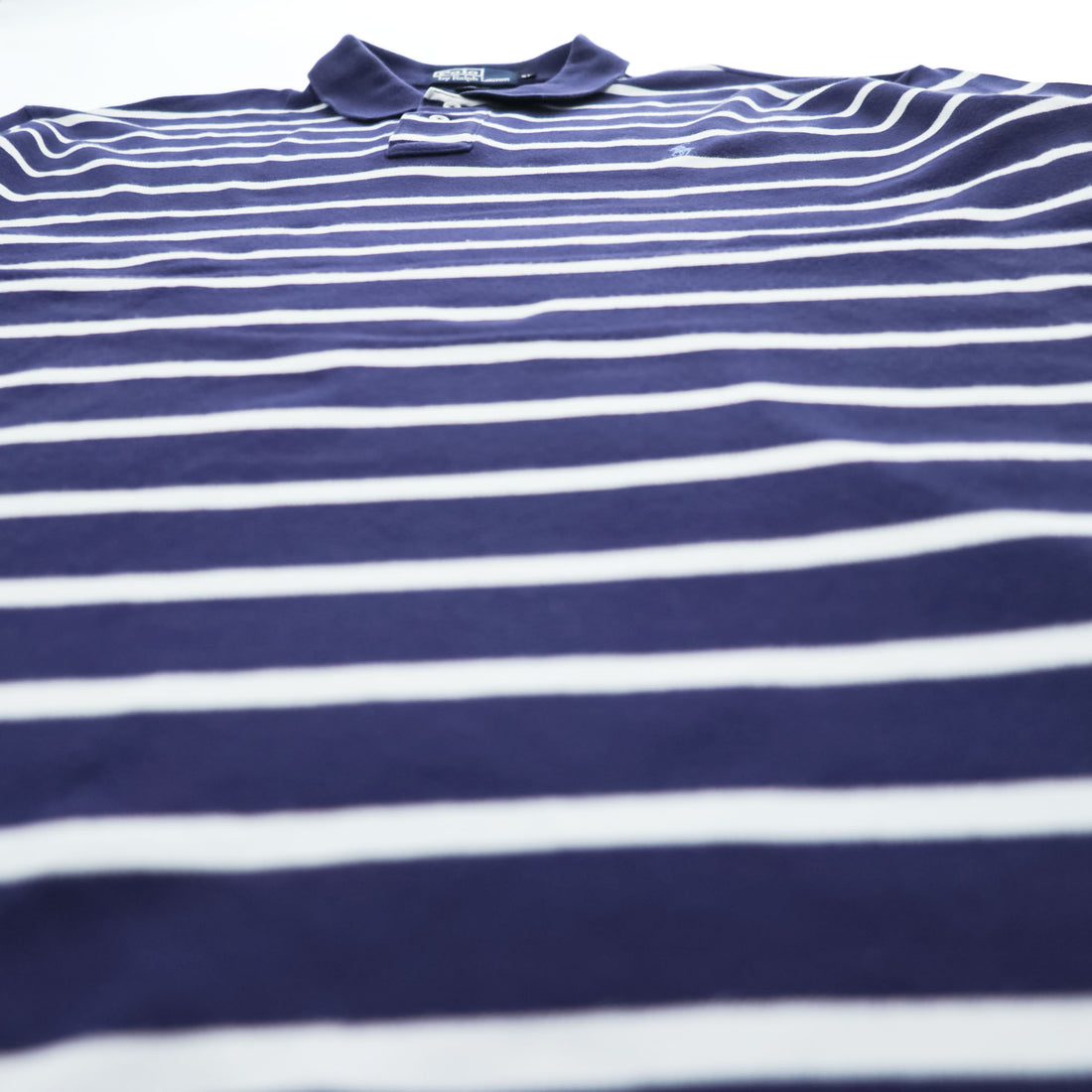 Polo Ralph Lauren 90s Vintage Rugby Shirt, Size XL, Navy & White Striped, Small Pony Logo Embroidery, Oversized