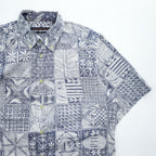 reyn spooner アロハシャツ 半袖ハワイアンシャツ M ブルー ホワイト 総柄 ボタンダウン