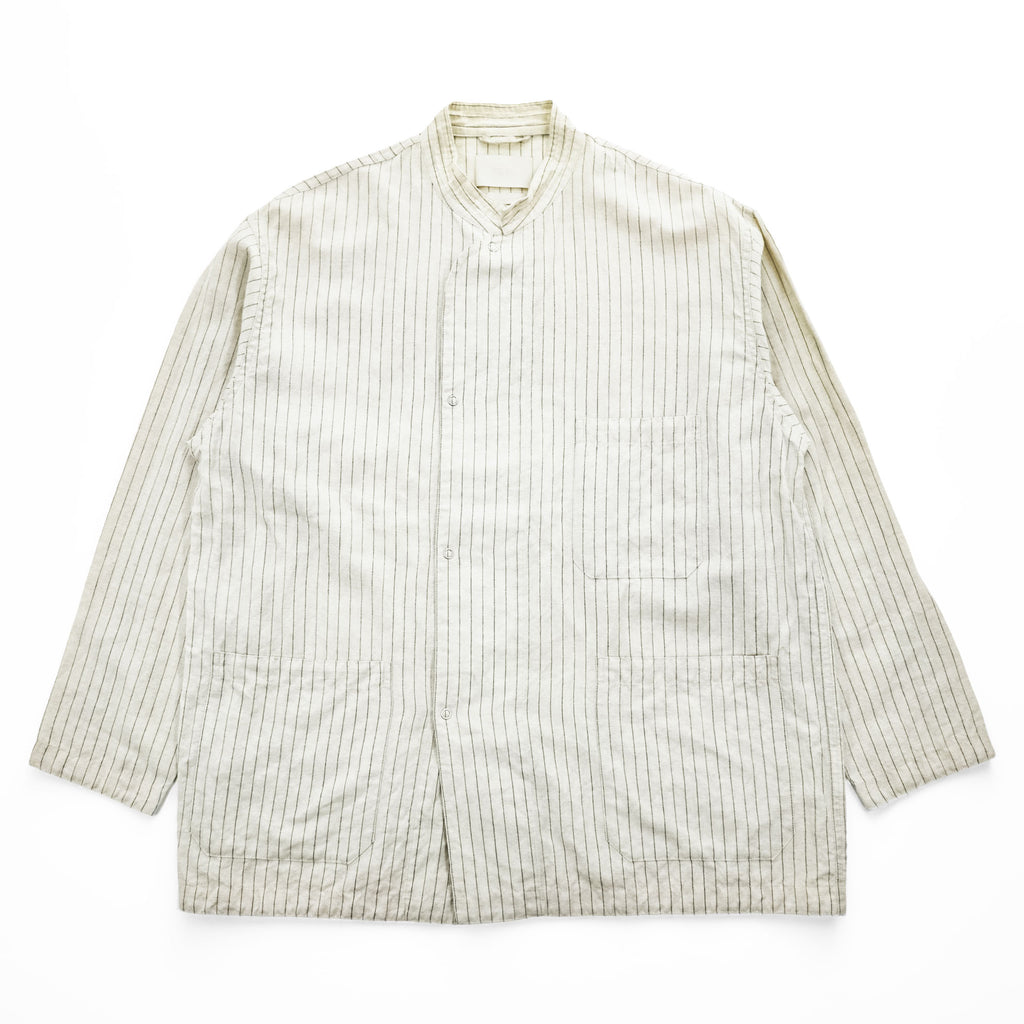 YOKE ピンストライプ シャツジャケット リネン 麻 ベージュ Pin Stripe Sleeping Shirt Jacket スナップボタン YK22SS0321B 日本製