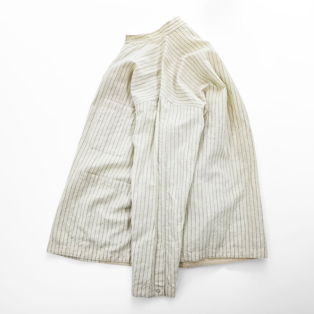 YOKE ピンストライプ シャツジャケット リネン 麻 ベージュ Pin Stripe Sleeping Shirt Jacket スナップボタン YK22SS0321B 日本製