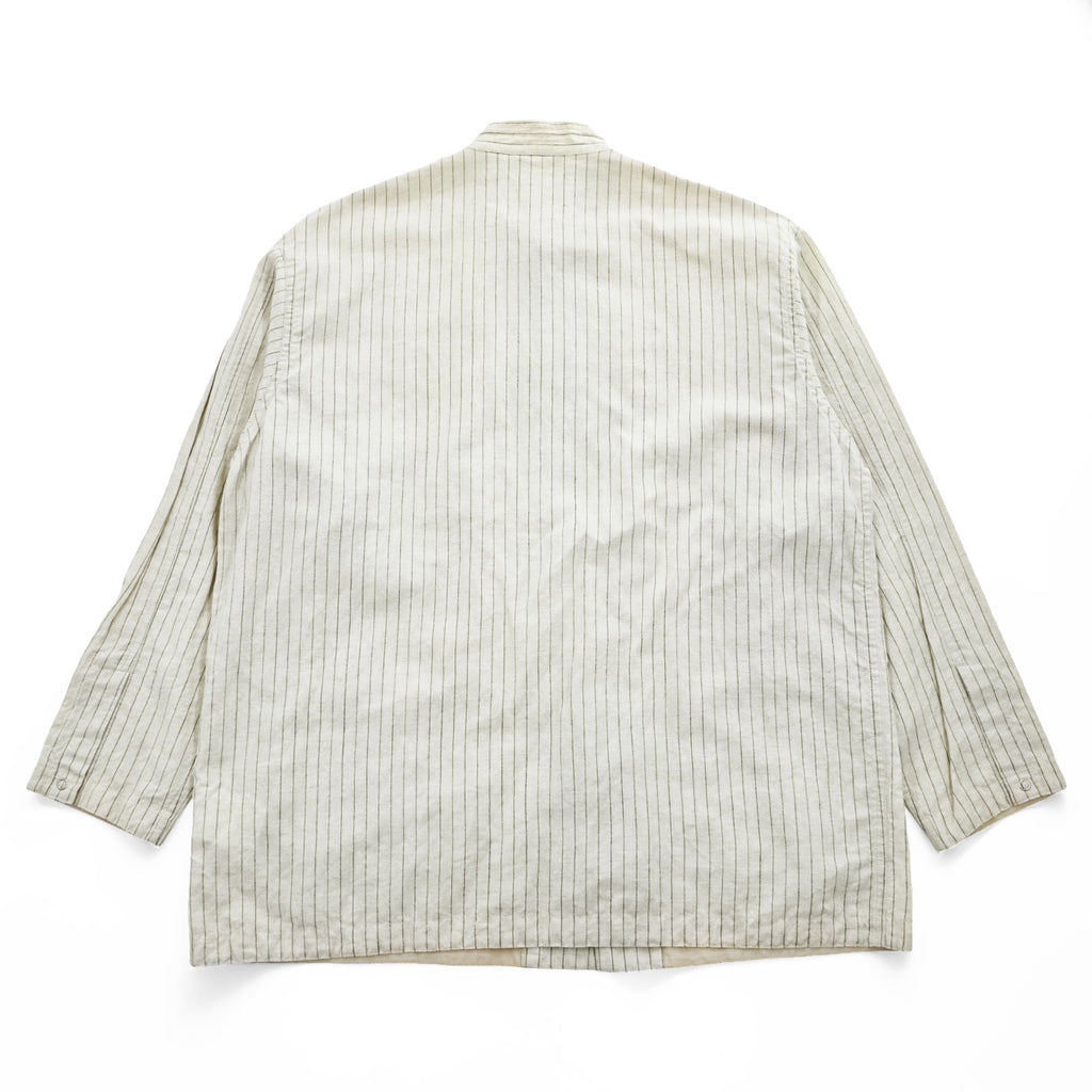 YOKE ピンストライプ シャツジャケット リネン 麻 ベージュ Pin Stripe Sleeping Shirt Jacket スナップボタン YK22SS0321B 日本製