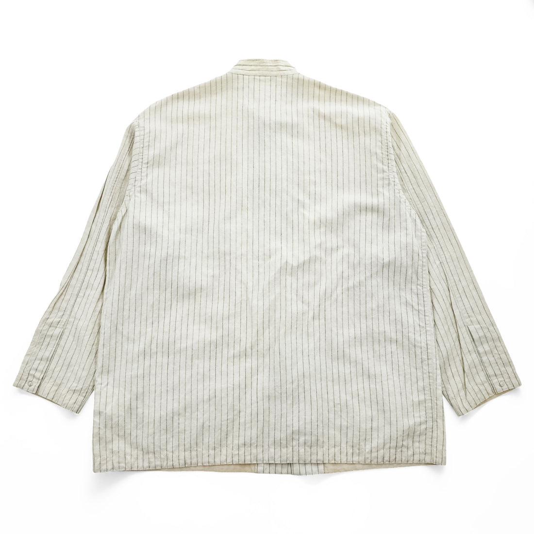 YOKE ピンストライプ シャツジャケット リネン 麻 ベージュ Pin Stripe Sleeping Shirt Jacket スナップボタン YK22SS0321B 日本製