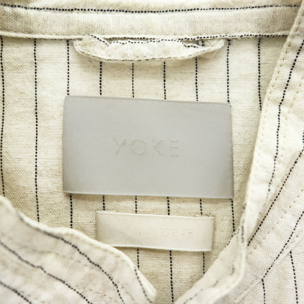 YOKE ピンストライプ シャツジャケット リネン 麻 ベージュ Pin Stripe Sleeping Shirt Jacket スナップボタン YK22SS0321B 日本製