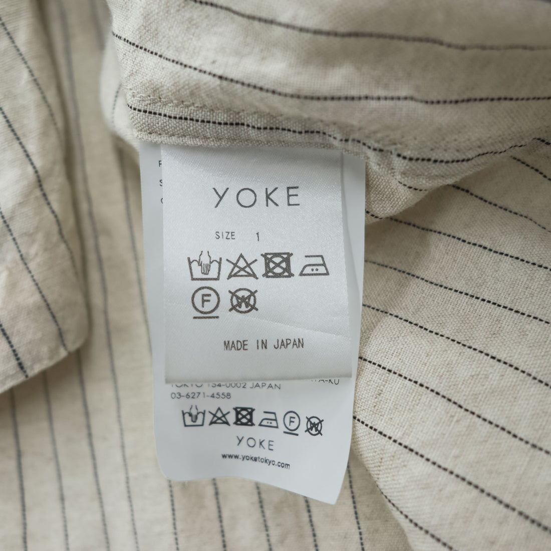 YOKE ピンストライプ シャツジャケット リネン 麻 ベージュ Pin Stripe Sleeping Shirt Jacket スナップボタン YK22SS0321B 日本製