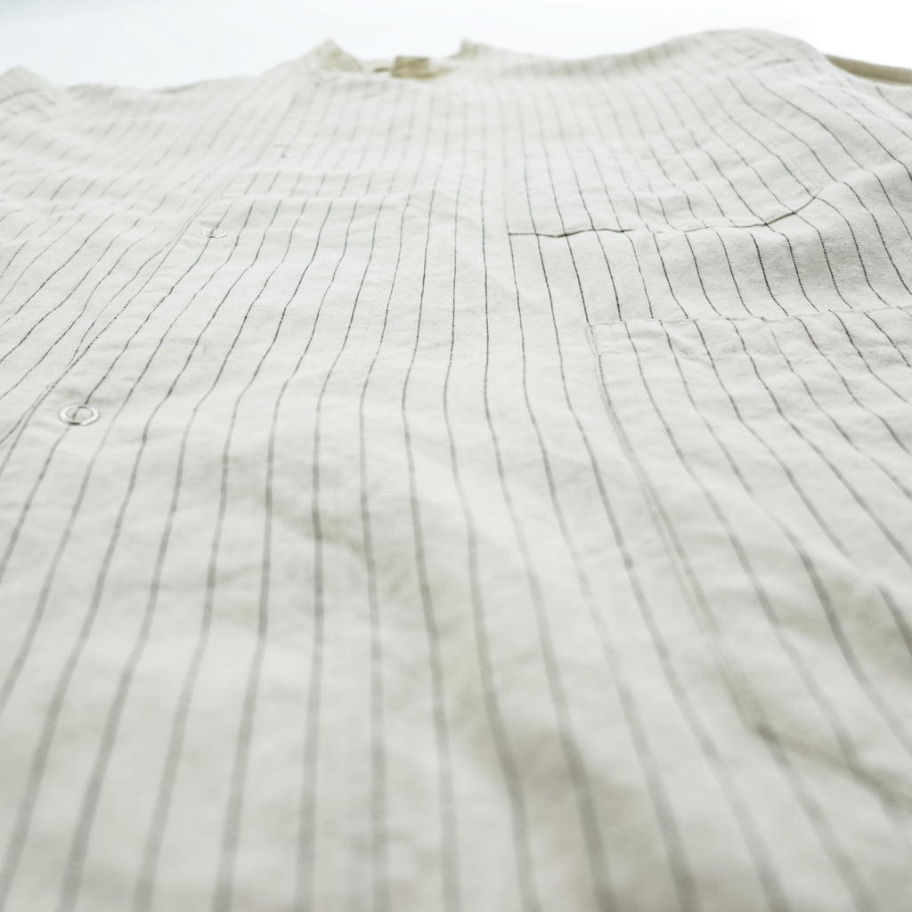 YOKE ピンストライプ シャツジャケット リネン 麻 ベージュ Pin Stripe Sleeping Shirt Jacket スナップボタン YK22SS0321B 日本製