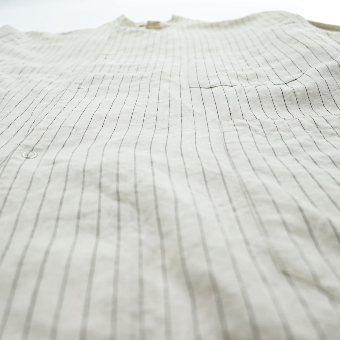 YOKE ピンストライプ シャツジャケット リネン 麻 ベージュ Pin Stripe Sleeping Shirt Jacket スナップボタン YK22SS0321B 日本製