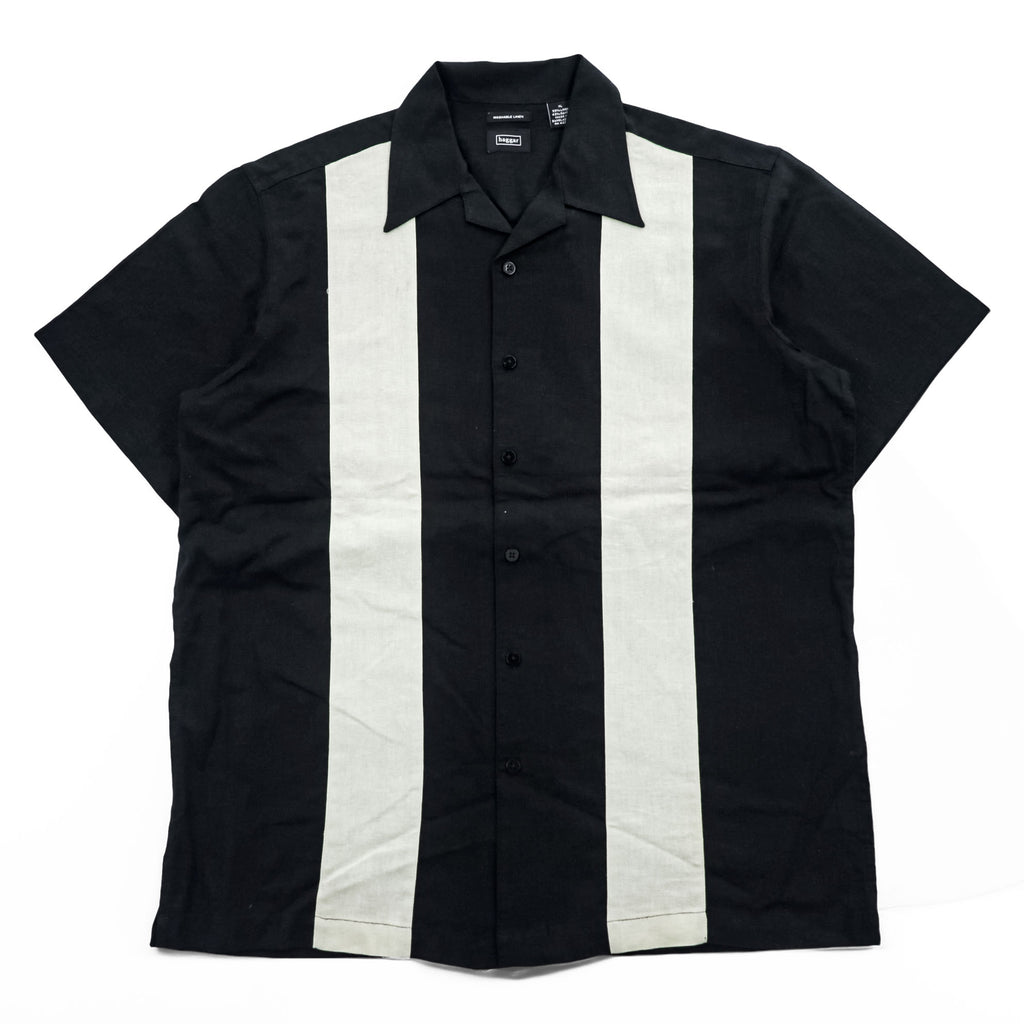 haggar リネン 半袖 オープンカラーシャツ XL ブラック ベージュ WASHABLE LINEN 開襟 ボックスシルエット