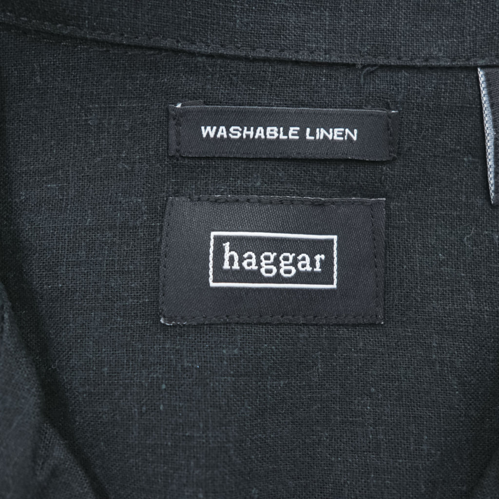haggar リネン 半袖 オープンカラーシャツ XL ブラック ベージュ WASHABLE LINEN 開襟 ボックスシルエット