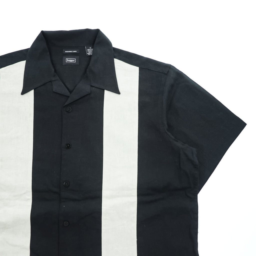 haggar リネン 半袖 オープンカラーシャツ XL ブラック ベージュ WASHABLE LINEN 開襟 ボックスシルエット