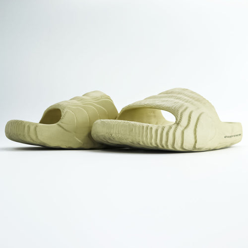 adidas Originals Adilette 22 Slide Desert Sand one-piece EVA ribbed/wavy molded slide, trefoil The Brand With The Three Stripes side print