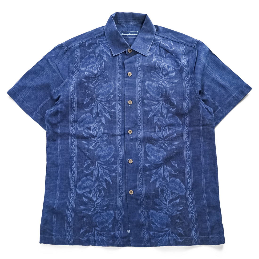 Tommy Bahama アロハシャツ シルク 半袖シャツ M ネイビー 花柄 ココナッツボタン