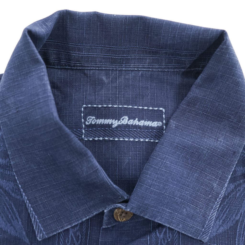 Tommy Bahama アロハシャツ シルク 半袖シャツ M ネイビー 花柄 ココナッツボタン