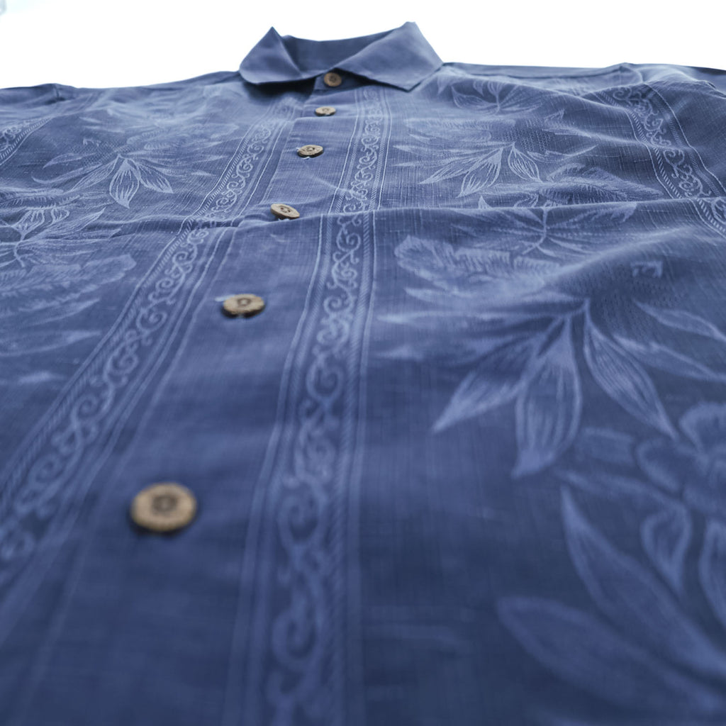 Tommy Bahama アロハシャツ シルク 半袖シャツ M ネイビー 花柄 ココナッツボタン