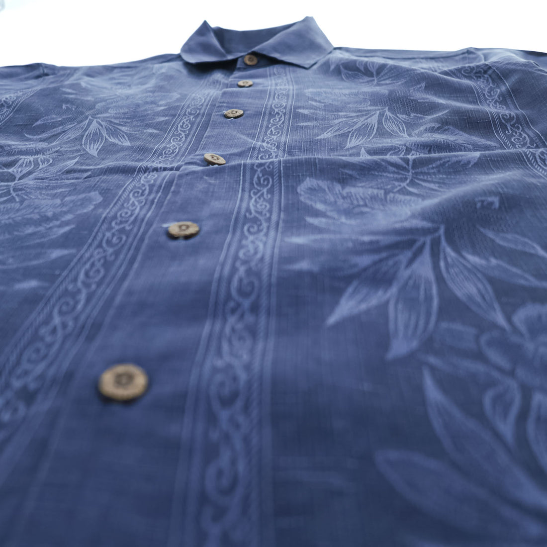 Tommy Bahama アロハシャツ シルク 半袖シャツ M ネイビー 花柄 ココナッツボタン