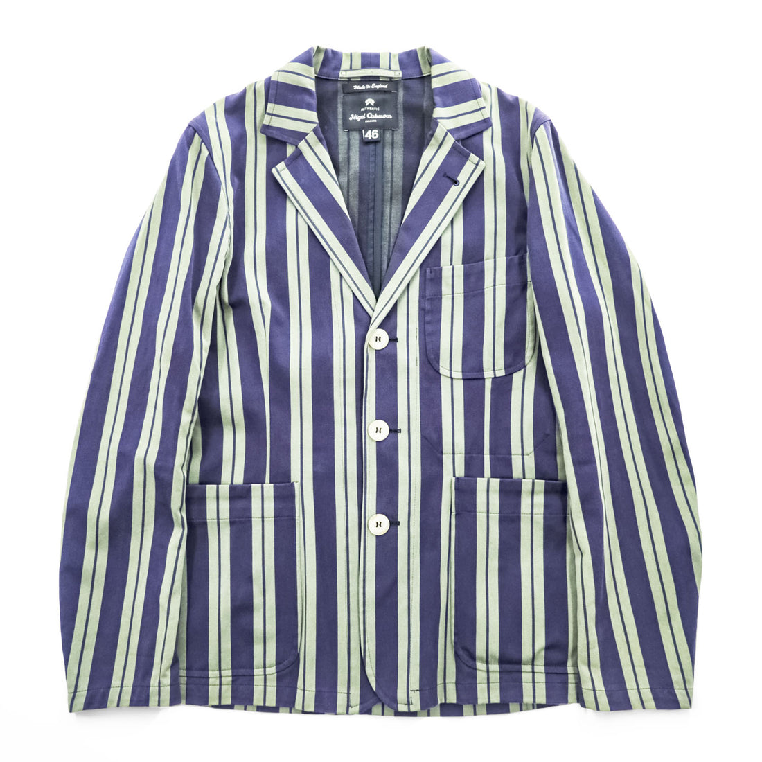 Nigel Cabourn 英国製 テーラードジャケット ストライプ ブレザー S ネイビー イングランド製 8081180006