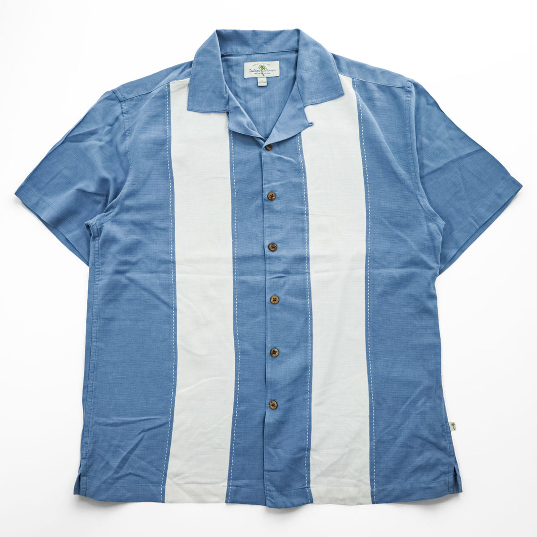 Island Shores 半袖 シルク オープンカラーシャツ L ブルー WASHABLE SILK 開襟 ボックスシルエット