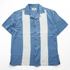 Island Shores 半袖 シルク オープンカラーシャツ L ブルー WASHABLE SILK 開襟 ボックスシルエット