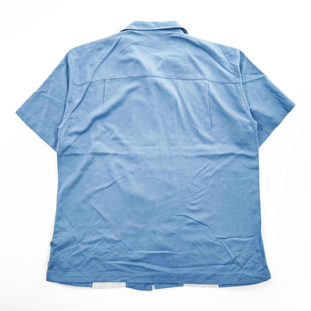 Island Shores 半袖 シルク オープンカラーシャツ L ブルー WASHABLE SILK 開襟 ボックスシルエット