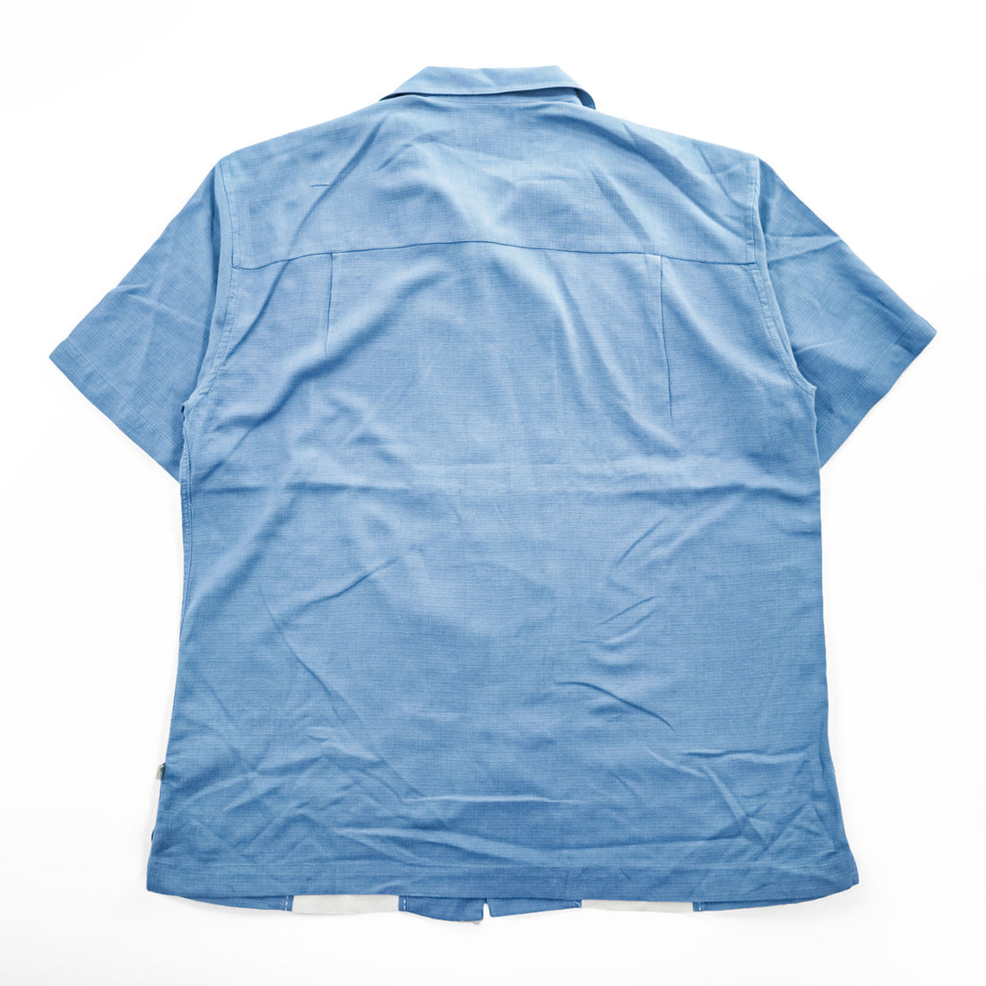 Island Shores 半袖 シルク オープンカラーシャツ L ブルー WASHABLE SILK 開襟 ボックスシルエット