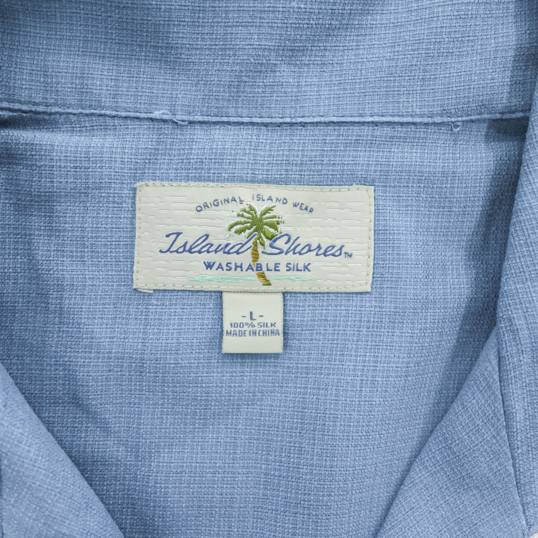 Island Shores 半袖 シルク オープンカラーシャツ L ブルー WASHABLE SILK 開襟 ボックスシルエット