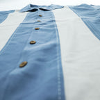Island Shores 半袖 シルク オープンカラーシャツ L ブルー WASHABLE SILK 開襟 ボックスシルエット