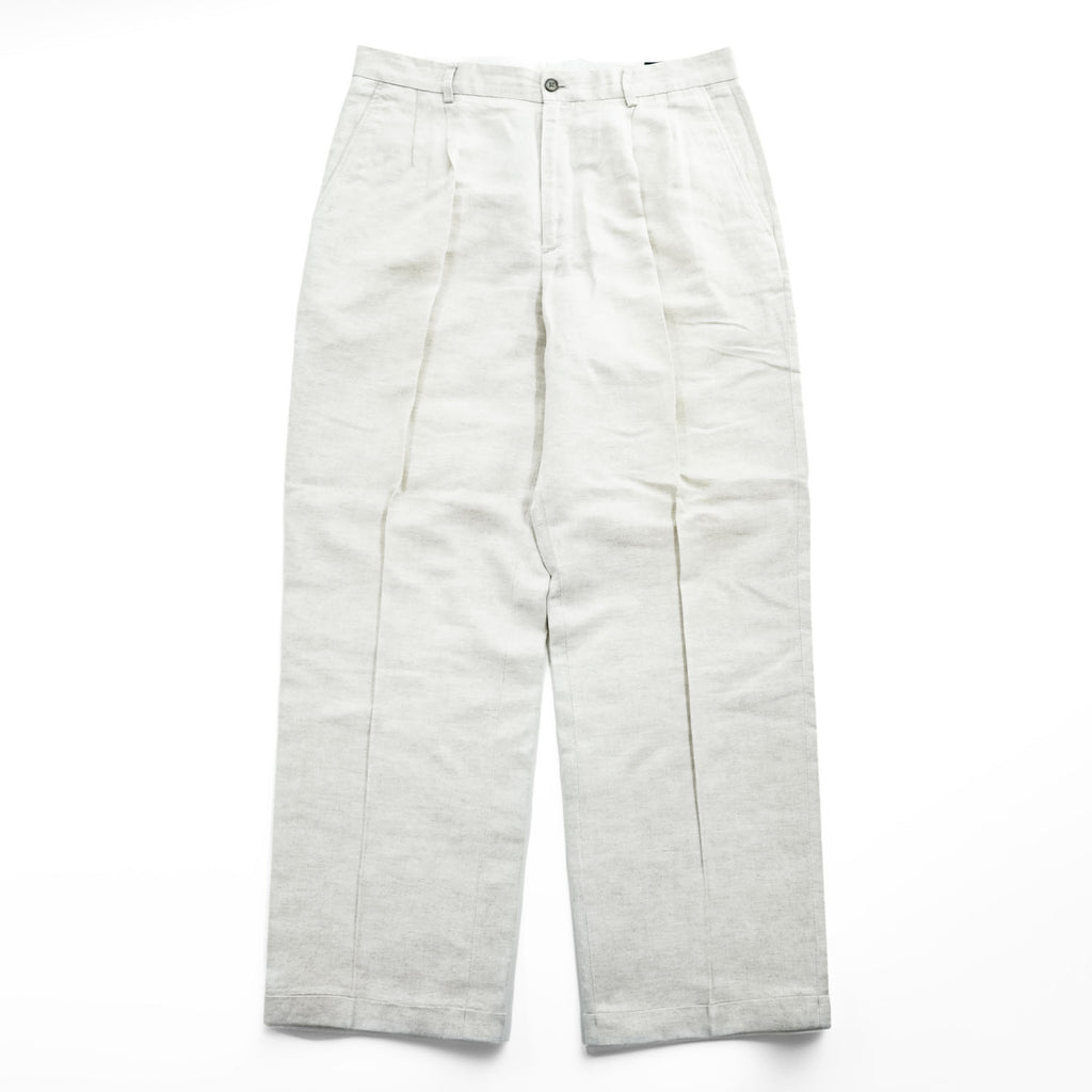 Claiborne 2タック ワイド リネン スラックス パンツ L オフホワイト プリーツ ダブルカフス