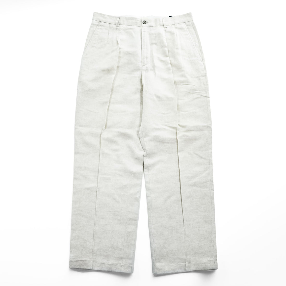 Claiborne 2タック ワイド リネン スラックス パンツ L オフホワイト プリーツ ダブルカフス