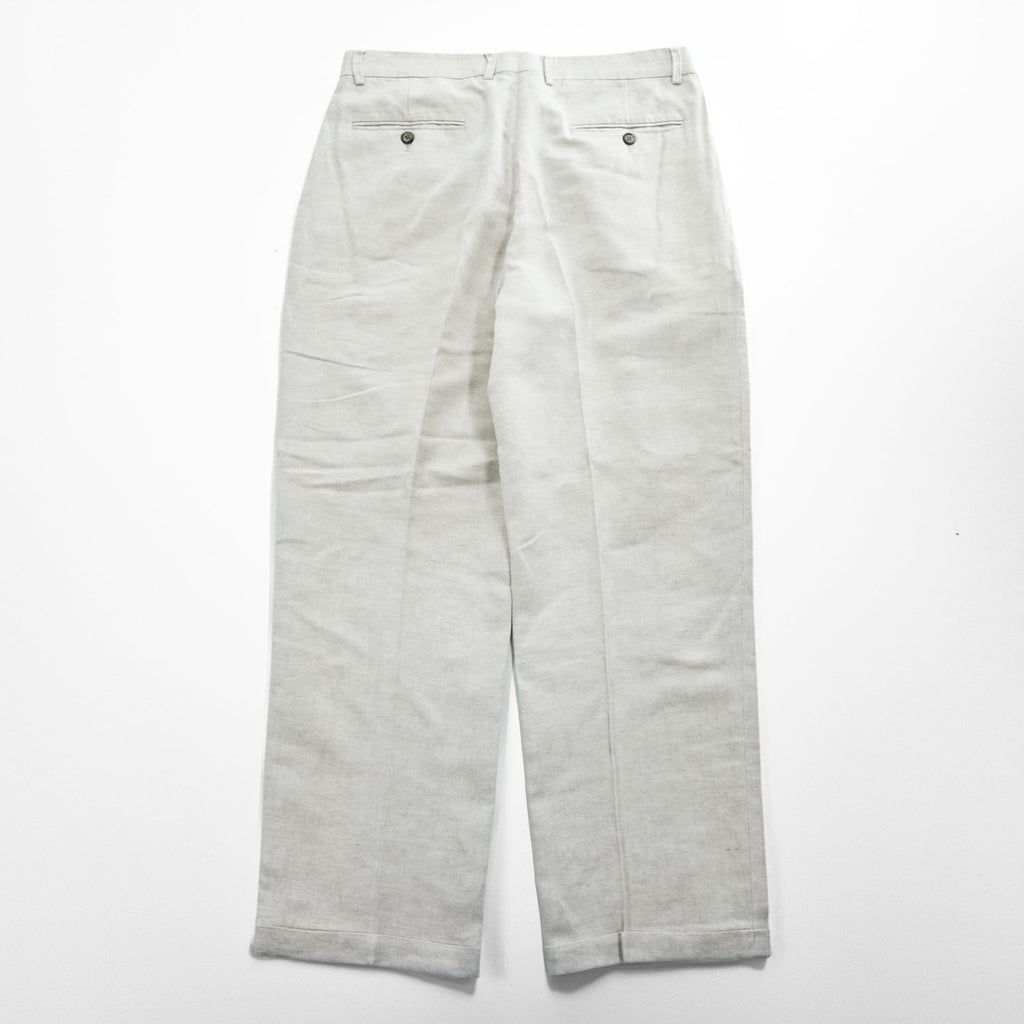 Claiborne 2タック ワイド リネン スラックス パンツ L オフホワイト プリーツ ダブルカフス
