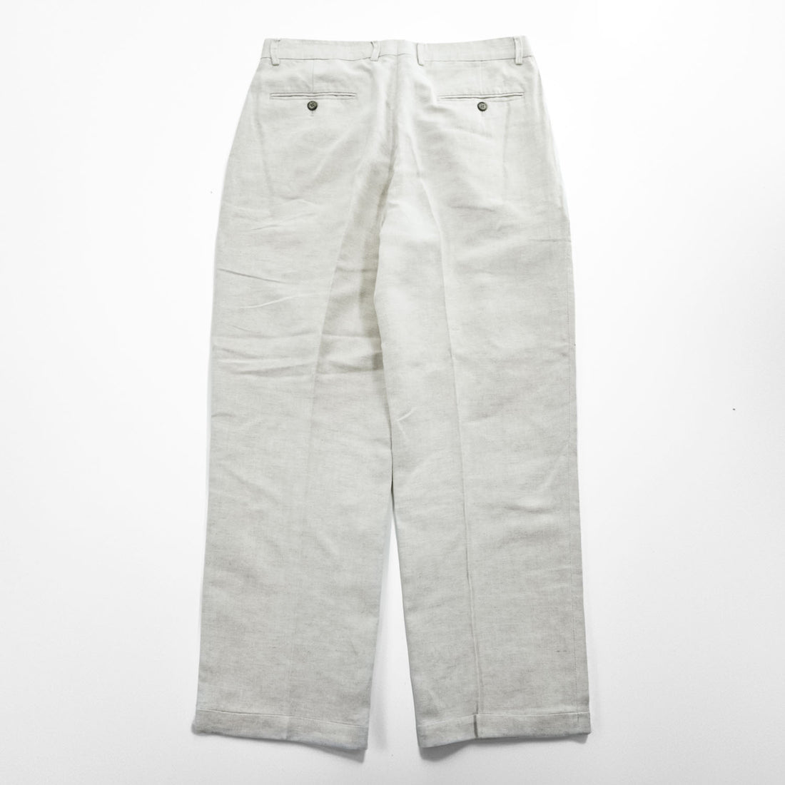 Claiborne 2タック ワイド リネン スラックス パンツ L オフホワイト プリーツ ダブルカフス