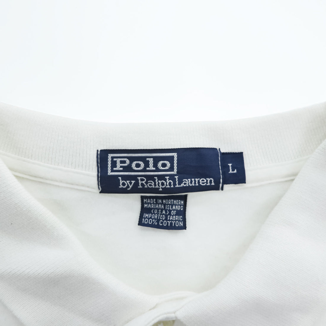 Polo by Ralph Lauren White Cotton Pique Polo Shirt L - Navy Embroidered Pony, Side Vents