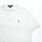 Polo by Ralph Lauren White Cotton Pique Polo Shirt L - Navy Embroidered Pony, Side Vents