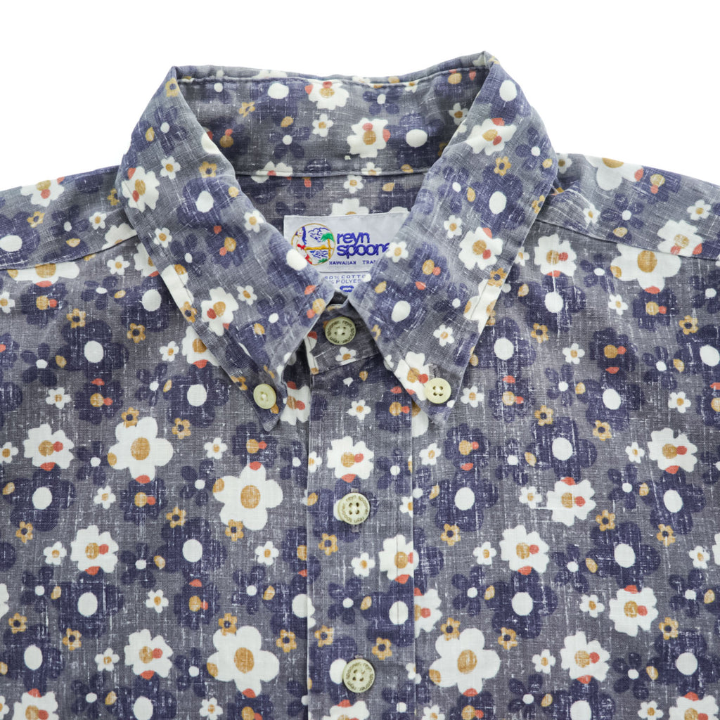 reyn spooner 90年代 ヴィンテージ 半袖シャツ L ネイビー ボタンダウン 花柄 ハーフボタン プルオーバー