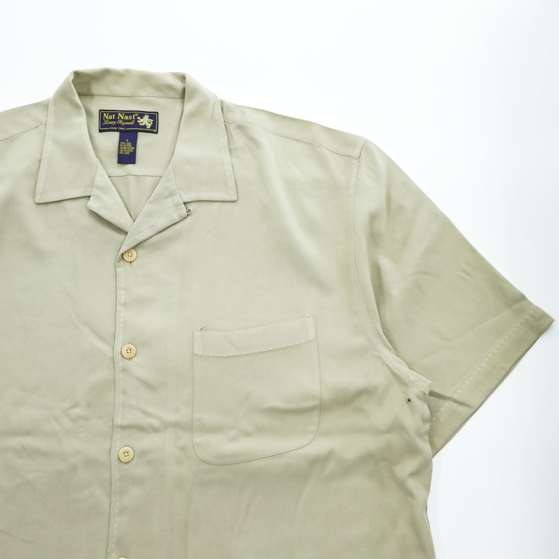 Nat Nast Luxury Originals 90年代 ヴィンテージ 半袖 シルク オープンカラーシャツ L ベージュ 開襟 ボックスシルエット