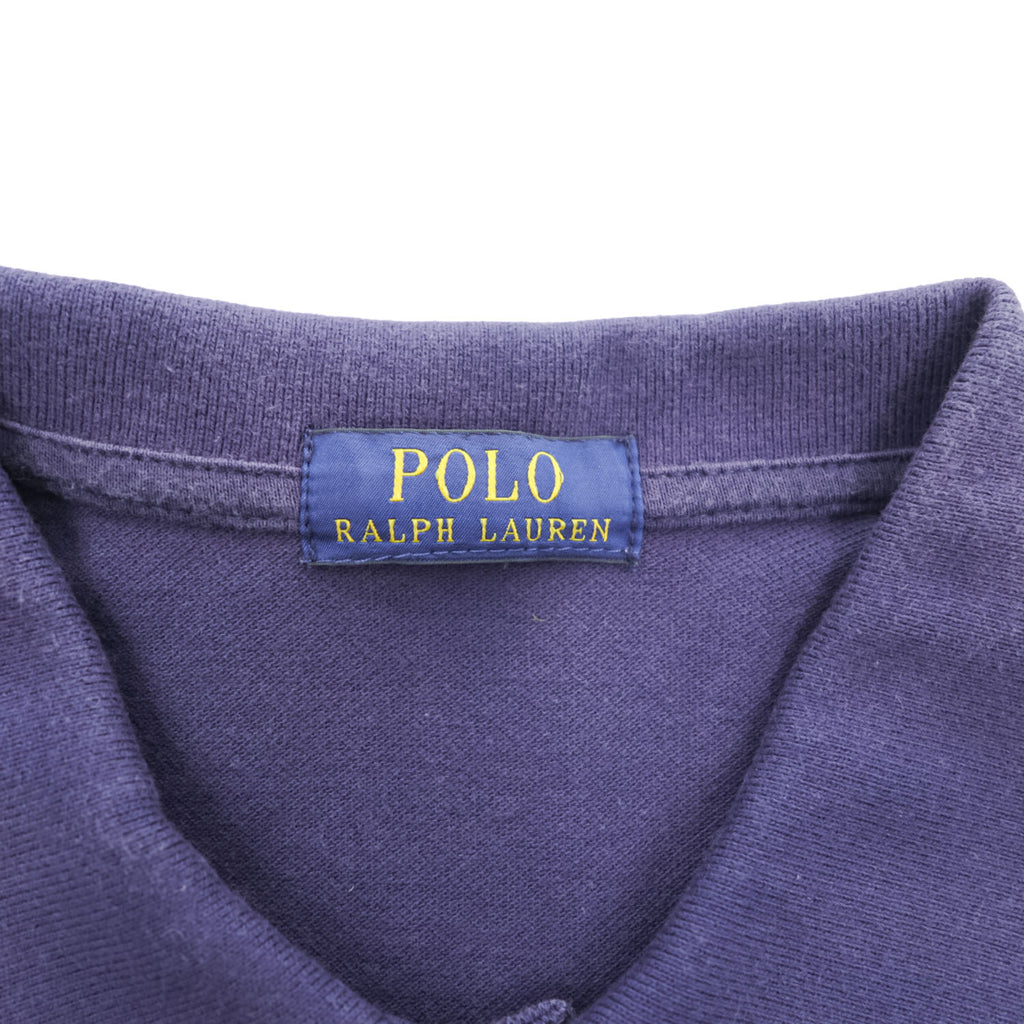 Polo Ralph Lauren ビッグポニー 刺繍 ポロシャツ S イエロー ネイビー 鹿の子 ラインデザイン