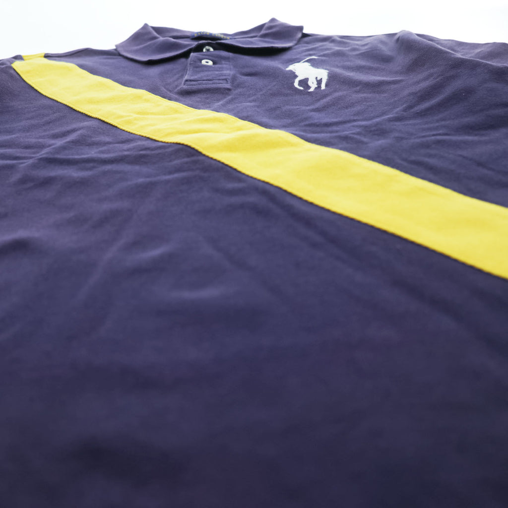 Polo Ralph Lauren ビッグポニー 刺繍 ポロシャツ S イエロー ネイビー 鹿の子 ラインデザイン