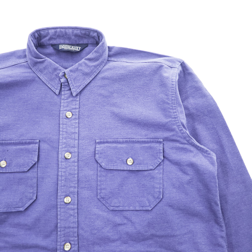 LANDS' END 90年代 USA製 ヴィンテージ 長袖ワークシャツ XL ラベンダー ラウンドカット
