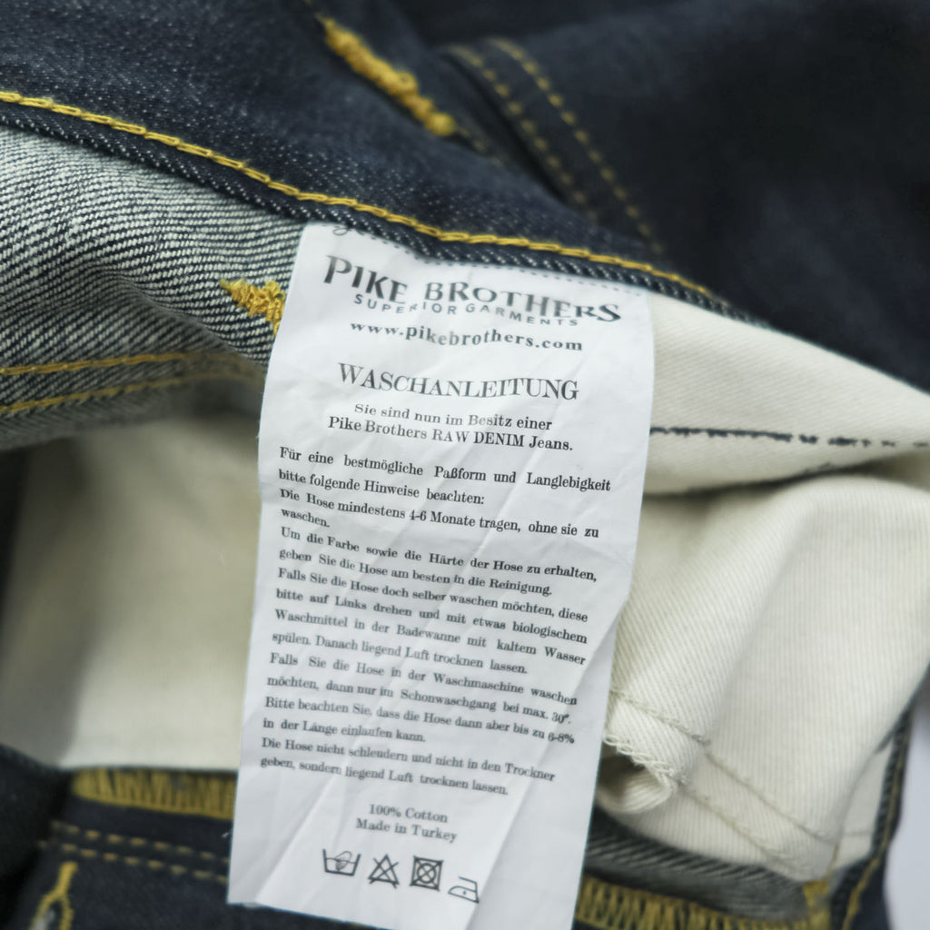 PIKE BROTHERS Roamer Pant Jeans Dark Indigo 11oz Selvedge Button Fly Back Cinch W30 L34
