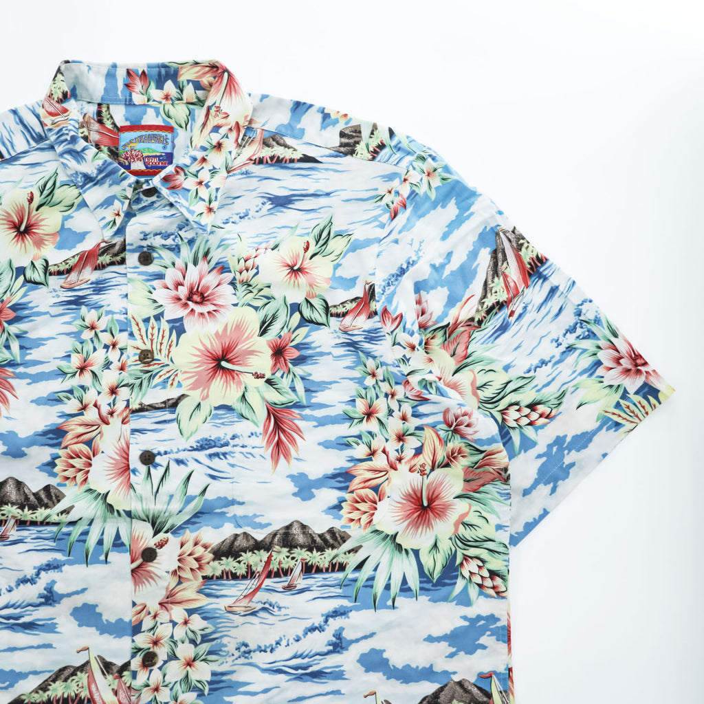 reyn spooner 90年代 ヴィンテージ 半袖 アロハシャツ L ブルー グリーン 総柄 JOE KEALOHA'S