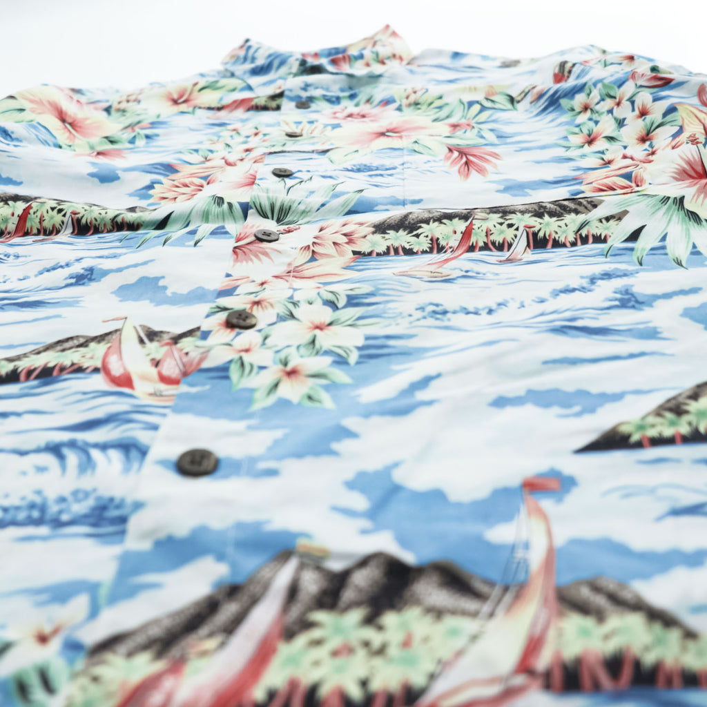 reyn spooner 90年代 ヴィンテージ 半袖 アロハシャツ L ブルー グリーン 総柄 JOE KEALOHA'S