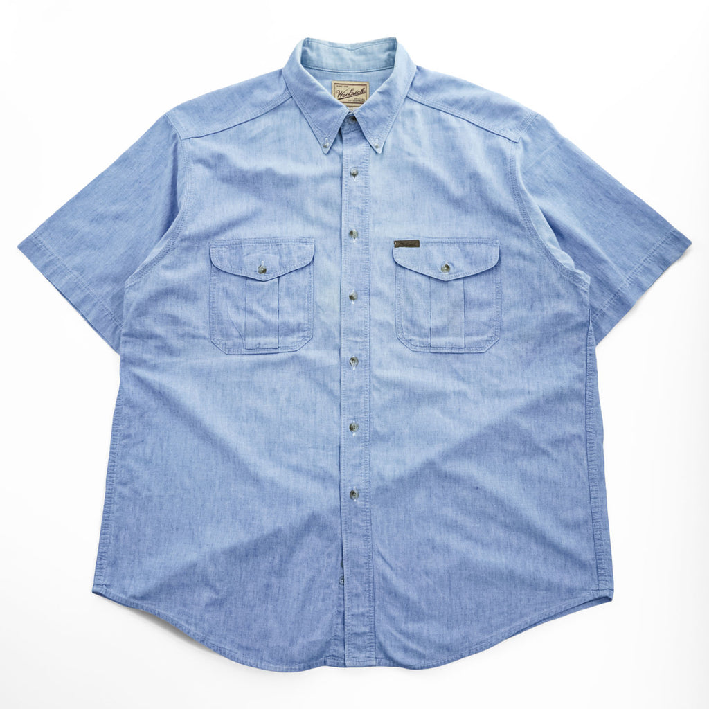 Woolrich 90年代 USA製 ヴィンテージ 半袖 ワーク シャンブレーシャツ XL ブルー ボタンダウン
