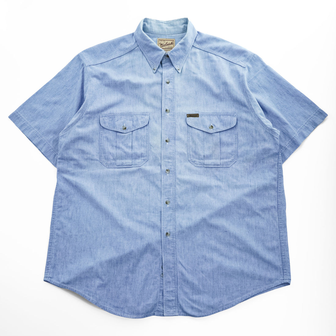 Woolrich 90年代 USA製 ヴィンテージ 半袖 ワーク シャンブレーシャツ XL ブルー ボタンダウン